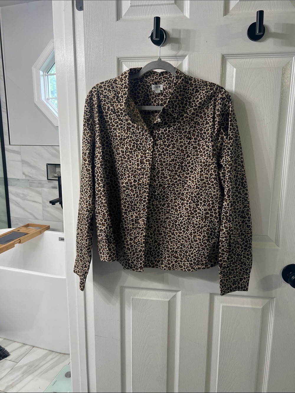 J.Crew Leopard Print Stretch Cotton Cropped Shirt XL